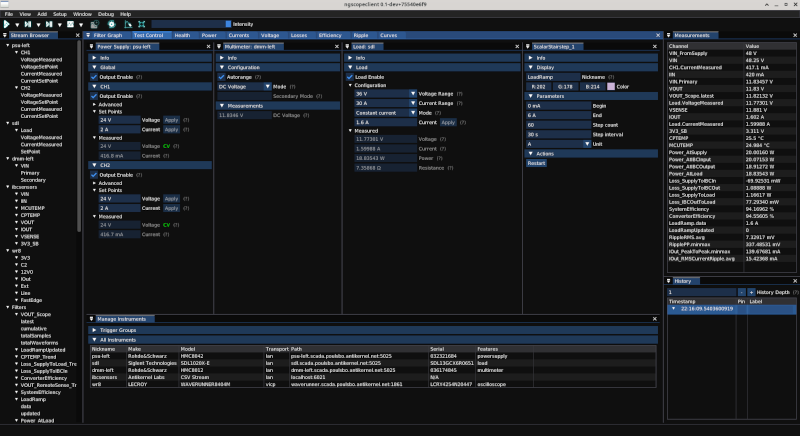 ngscopeclient screenshot showing list of instruments