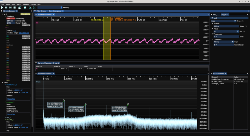 ngscopeclient screenshot showing a roughly triangular ripple waveform