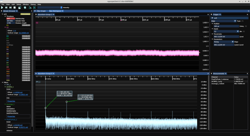 ngscopeclient screenshot showing a smooth rail with a few mV of high frequency ripple