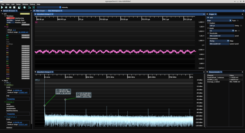 ngscopeclient screenshot showing 125 MHz ripple
