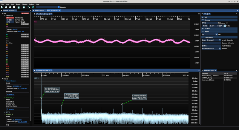 ngscopeclient screenshot showing 300 kHz ripple with very small switching spikes at zero crossings