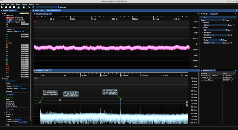 ngscopeclient screenshot showing a smooth rail with a few mV of high frequency ripple