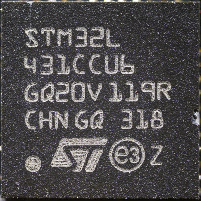 IC package marked STM32L 431CCU6 GQ20V 119R CHN GQ 318 (ST logo) (e3) (Z)