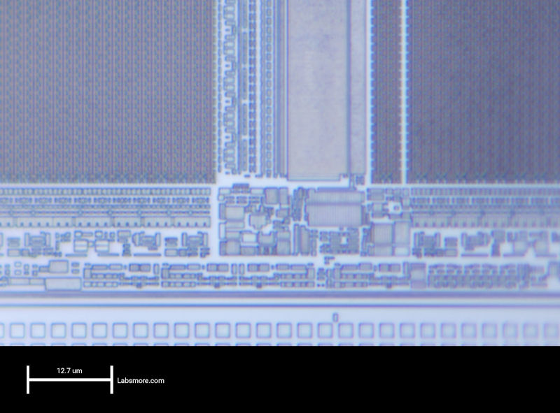 Closeup of the bottom center of the SRAM1 array